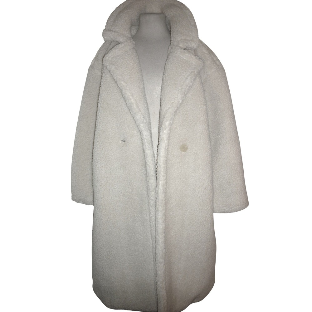 NEW Elie Tahari Cream Teddy Coat Long Sleeve Double Breasted Lapel Collar